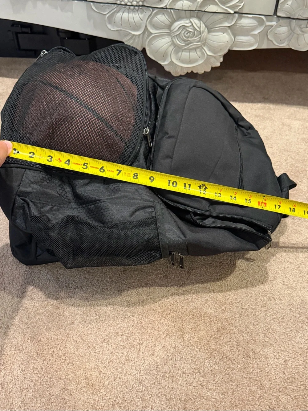 Sports ball basketball backpack mesh pockets black athletic gym soccer football